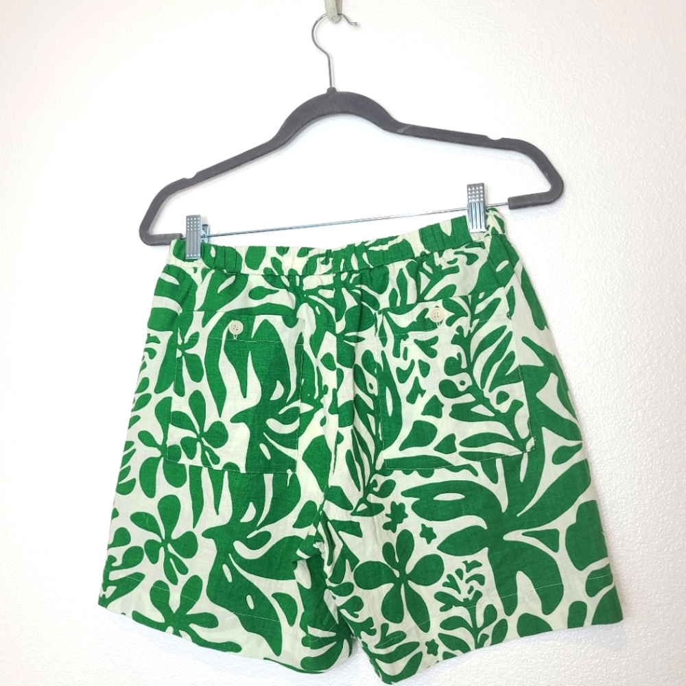 HARTFORD Sabine Green Leaves Print Tropical Beachy Linen Shorts - Picture 9 of 11